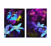 LHJKB Durable PU Material Passport Protective Cover, Blue Purple Flower Butterfly Printing Cute Passport Protective Cover Women and Men Passport Cover Wear-Resistant Passport Bag