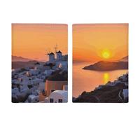 LHJKB Durable PU Material Passport Protective Cover, Greece Island Sunset Landscape Printing Cute Passport Protective Cover Women and Men Passport Cover Wear-Resistant Passport Bag