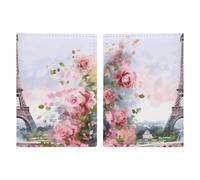 LHJKB Durable PU Material Passport Protective Cover, Paris Eiffel Tower with Flowers Printing Cute Passport Protective Cover Women and Men Passport Cover Wear-Resistant Passport Bag