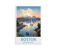 LHJOIUN Boston Massachusetts Vintage Travel Posters 12x18inch(30x45cm) Art Canvas Print For Living Room Bedroom Home Decoration Modern Art