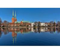 LHJOY SP Jigsaw Puzzle Christmas 1000 Pieces City Sky Germany Lübeck Schleswig Holstein St. Mary's Church River Grass 75 x 50 cm