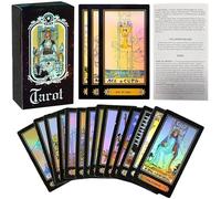 LHKJ Holographic Tarot Deck With Storage Box, Complete 78 Tarot Cards Kit Including Instruction Book, Portable Divination Cards for Party Collection Gift