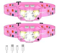 LHKNL Headlamp Flashlight, High Lumen Bright LED Rechargeable Headlight with White Red Light, 2-Pack Waterproof Motion Sensor Head Lamp, 8 Mode for Camping Running Hiking Fishing Gear- Pink