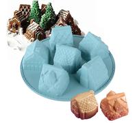 LHLXZQ Christmas Silicone 6 Cavity House Shape Cake Mold, Non-Stick Cake Tray for Baking & Desserts, Chocolate, Candy, Soap & Jelly Making in Random Colors*3