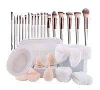 LHLXZQ Makeup Brush Set, Travel Beauty Tool Set with Makeup Sponge, Powder Puff, Brush Cleaner, Professional Facial Brushes for Foundation, Concealer, Eyeshadow, Blush#3