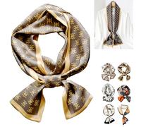 LHLZNB 1 pieces clover silk scarf for women uk,Large Square Satin Headscarves Hair Scarves,Silk Accessories Classic Patterned Squares Beach Bandanas for Women (Deep coffee)
