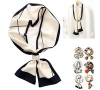 LHLZNB 1 pieces clover silk scarf for women uk,Large Square Satin Headscarves Hair Scarves,Silk Accessories Classic Patterned Squares Beach Bandanas for Women (Striped Black)