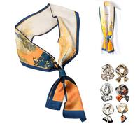 LHLZNB 1 pieces clover silk scarf for women uk，Large Square Satin Headscarves Hair Scarves，Silk Accessories Classic Patterned Squares Beach Bandanas for Women (yellow)