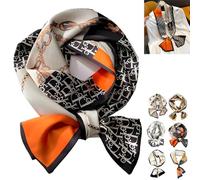 LHLZNB 1 pieces clover silk scarf for women uk，Large Square Satin Headscarves Hair Scarves，Silk Accessories Classic Patterned Squares Beach Bandanas for Women (Letter D)