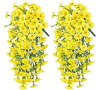 LHLZNB 12PCS Artificial Hanging Morning Glory Set, 2 Yellow Trailing Vines with 10 Cable Ties for Outdoor Hanging Baskets Garden Porch