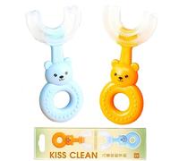 LHLZNB 2 Pack Kids U-Shaped Toothbrush, chewable Toothbrush,Food Grade Soft Silicone Brush Head, 360° Whole Mouth Manual Training Tooth Brush for Toddlers and Children 2-6 Years Old