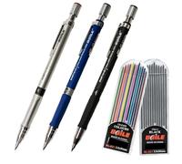 LHLZNB 3 PCS Artist Drafting Clutch Pencils- Mechanical Pencil Set 2.0mm - for Drawing, Sketching, Writing ， Includes 24 graphite 2B Refills（12 colored+12 black ） Sharpener, Lead Holde