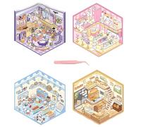 LHLZNB 3D House Stickers，3D House Sticker Set, 3D Sticker Scene, 3D Stickers, Coffee Shop/Restaurant/Bookstore, Cute Korean Cartoon Scene Stickers for Adult Kids Relief Stress Pass (4)
