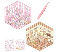 LHLZNB 3D House Stickers，3D House Sticker Set, 3D Sticker Scene, 3D Stickers, Coffee Shop/Restaurant/Bookstore, Cute Korean Cartoon Scene Stickers for Adult Kids Relief Stress Pass (2)