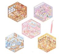 LHLZNB 3D House Stickers，3D House Sticker Set, 3D Sticker Scene, 3D Stickers, Coffee Shop/Restaurant/Bookstore, Cute Korean Cartoon Scene Stickers for Adult Kids Relief Stress Pass (5)