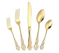 LHLZNB 5-Piece Relief Tableware Set, Premium Travel Cutlery Set Includes Knives and Forks Set, Perfect Knife and Fork Sets for Dining, Camping, and Kitchen use,Gold Cutlery。 (Golden)