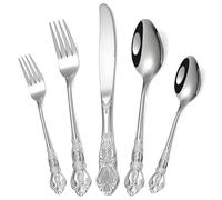 LHLZNB 5-Piece Relief Tableware Set, Premium Travel Cutlery Set Includes Knives and Forks Set, Perfect Knife and Fork Sets for Dining, Camping, and Kitchen use,Gold Cutlery。 (Silvery)