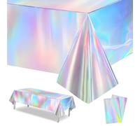 LHLZNB 54 x 108 Inch Iridescent Plastic Tablecloths Rainbow Laser Table Covers, Shiny Table Cloth Holographic Foil for Outdoor Picnic Wedding Birthday Party Table Decorations (2)