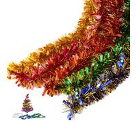 LHLZNB 7Pcs 14M Luxurious Gold Tinsel & Christmas Tinsel Garland - Thick Red & Gold Tinsel for Christmas Tree Decorations - Multi-Colored Rainbow Tinsel for Festive Holiday Cheer (4 colors 8M)