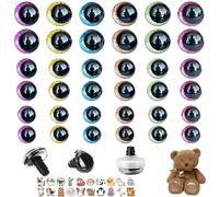 LHLZNB 86PCS 3D Glitter Slant Safety Eyes Set, 36 Plastic Craft Eyes 6 Colors 3 Sizes with 50 Animal Stickers for Amigurumi Doll Making