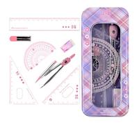 LHLZNB 8Piece Maths Set,clear pencil case，Maths Sets - Protractor and Compass Set for Students' Mathematics Teaching and Learning Drawing Geometric Figures Kids Stationery Gifts(Pink)