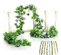 LHLZNB Artificial Flowers Garlands - 42 simulated roses Artificial Flower Vines for Decorations, Faux White Rose Floral Arch with Realistic Design for Home, Indoor/Outdoor Weddings (3, blue)