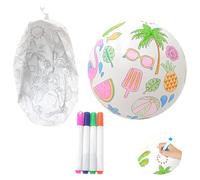 LHLZNB DIY Inflatable Beach Ball Inflatable Graffiti Ball，Color DIY painting ball, sports water ball，Colour In Travel Design Cotton Balloon Cover and 4 Washable Fabric Markers