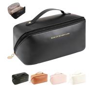 LHLZNB Large Capacity Makeup Bag, Travel Cosmetic Bag with Handle and Divider Flat Lay Organizer Portable Toiletry Bag,Makeup Bags，Makeup Storage Brush for Women (Black)