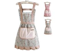 LHLZNB lovely aprons for women, Waterproof Bib Apron, kitchen apron，Hand Wipe Cooking Apron with Pocket Kitchen，Chef Women Men Apron for Home Kitchen Restaurant (Green Fragmented Flowers)