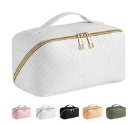 LHLZNB Premium Flat Lay Makeup Bag - Chic wash Bag & Spacious Toiletry Bag for Women, Perfect Travel Make up Bag Organizer for Cosmetics & Skincare Essentials，Toiletry Bags for Women (White)