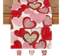 LHLZNB Red Love Hearts Valentine's Day Table Runner, perfect party decorations,Seasonal Anniversary ,Kitchen Dining Table Decoration for Indoor Home Party 33x183 cm (Pink+red)