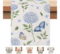 LHLZNB Summer Table Runner,table runners,30cm X 180cm Yellow Lemon Table Runners Farmhouse Rustic Holiday Runners Kitchen Dining Table Decoration for Indoor Outdoor (Blue Butterfly 4)