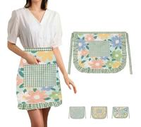 LHLZNB Women’s Floral Print Cotton Apron - Soft, Breathable Half Kitchen Apron with Adjustable Ties, Stylish Housewarming Gift for Cooking, Baking, Gardening (pink)