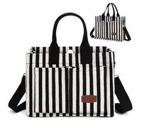 LHMTQVK Canvas Tote Bag for Women - Large, Black and White Stripe