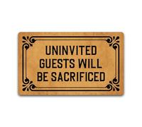 LHMUYUCQ Funny Welcome Doormat Indoor Entrance Way Low Profile Non-Slip Rubber Backing Mat for Front Door Decorative Rug for Patio and Porch 18" x 30" (Uninvited Guests Will Be Sacrificed)