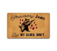 LHMUYUCQ Funny Welcome Doormat Indoor Entrance Way Low Profile Non-Slip Rubber Backing Mat for Front Door Decorative Rug for Patio and Porch 18" x 30" (Strawberry Jams But My Glock Don't)
