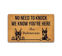 LHMUYUCQ Funny Welcome No Need to Knock We Know You are Here Doormat Indoor Entrance Way Low Profile Non-Slip Rubber Backing Mat for Front Door Decorative Rug for Patio and Porch 18" x 30" (Doberman)