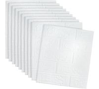 LHNNDM 10 PCS Brick-Pattern Wallpaper, 3D Wallpaper，35x38cm self-Adhesive Wall Decals,Home Decoration, Waterproof Material, Suitable for Kitchen, Bathroom, and Living Room. (White)