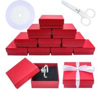 LHNNDM 17 Pcs Cardboard Jewelry Gift Box Set, Square Jewelry Gift Boxes 7.8x7.8x3cm with Stain Ribbon and Scissor for Ring and Earring, red