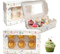 LHNNDM 20 Pcs Cupcake Boxes 6 Hole with Window and stickers, Cupcake Carrier Bakery Pastry Boxes Cookie Treat Muffins Boxes Carrier for Home Baker Birthday (Graffiti 6 hole)