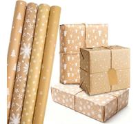 LHNNDM 4 Rolls Gift Wrapping Paper 43cm x 300cm Roll Kraft Wrapping Paper, Recyclable Wrapping Paper Rolls for Birthday Present Party Christmas Decorations (Khaki)