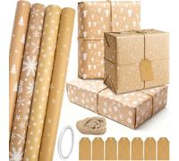 LHNNDM 4 Wrapping Paper Rolls 43cm x 300cm Kraft Wrapping Paper Birthday Roll, Recyclable Wrapping Paper Rolls for Birthday Present Party Christmas Decorations (Khaki)