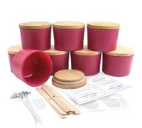 LHNNDM 8 Pace 4 oz Frosted Glass Candle Jars with Bamboo Lids- Bulk Empty Candle Jar - Spice DIY Candle Making and Multi-Purpose Storage, Powder Containers - Dishwasher Safe (frosted pink)