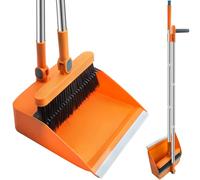 LHNNDM Broom and Dustpan Set, Long Handled Broom and Dustpan with Comb Teeth, pright Broom and Dustpan Set for Indoor Outdoor Home Kitchen Office & Pet Hair Cleanup (Orange) Super Cute Designs