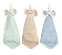LHNNDM Pack of 3 Kitchen Bathroom Hand Dryer Towels, Microfibre Coral Fleece Lovely Hand Towels,Microfiber Coral Velvet Hand Towels Hanging Loop，Dry your hands immediately (Bow Series)