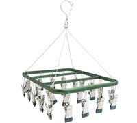 LHNNDM Sock Drying Racks with 26 Clips,Metal Sock Hangers with Clips for Washing Line, Foldable Laundry Clip with Windproof Hook,Towels, Underwear, Lingerie, Bras (Green)
