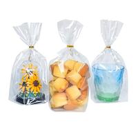Lhocm 6"x 9" Bottom Gusset Bags, 50Pcs Clear Plastic Cellophane Treat Goodie Bags with 110pcs Twist Ties for Party Favor, Candy, Cookie, Popcorn, Small Gift Wrapping