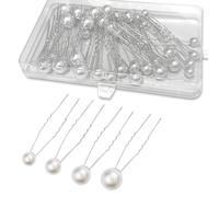 LHOEST 40PCS Pearl Hair Accessories Pins Silver for Girls Women, U-Shaped Bridal Hair Accessories for Wedding, 4 Sizes Pearls hair accessories for Women's Jewellery