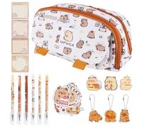 LHOEST Capybara Pencil Case with Stationary 47 Pieces Capybara Stationery Set for Girls Boys Kids Black Gel Pens Capybara Stickers Cute Pencil Case Animal Stationary Kawaii Capybara Keyring Keychain