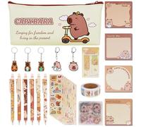 LHOEST Capybara Pencil Case with Stationary 48Pieces Capybara Stationery Set for Girls Boys Kids Erasable Gel Pens Capybara Stickers Cute Pencil Case Animal Stationary Kawaii Capybara Keyring Keychain